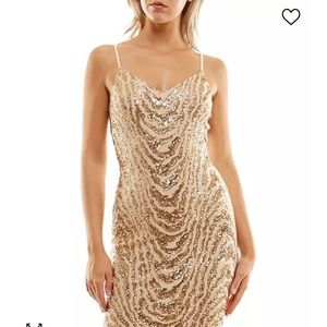 Gold Sequin V Neck Mini Dress